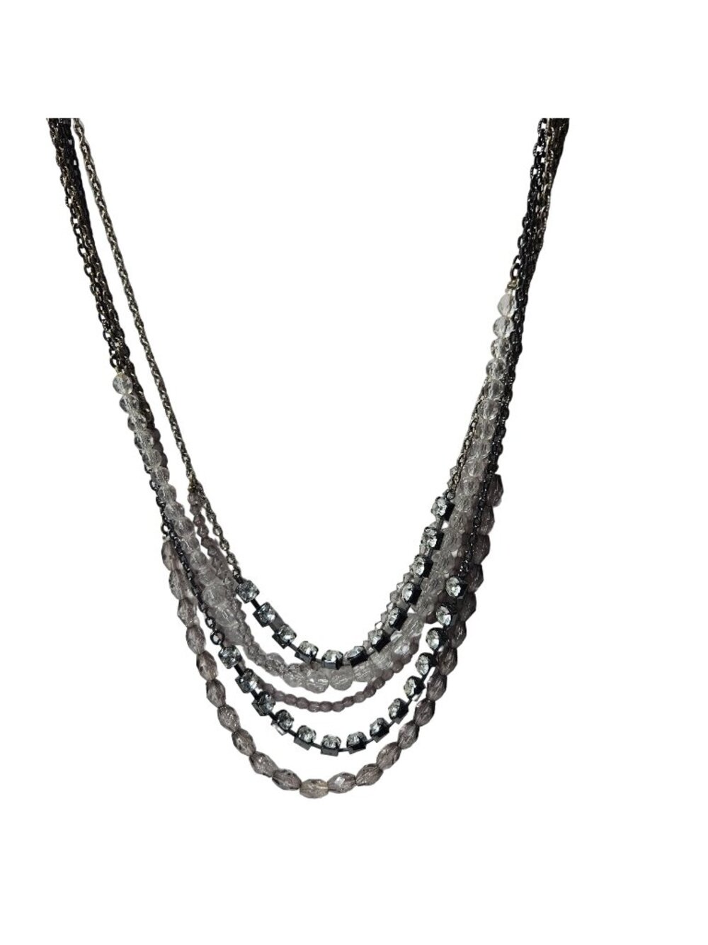 American Eagle Necklace Gray Beaded Rhinestone Multi Strand Gunmetal Grunge